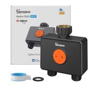 SONOFF SWV-ZF2E Hydro DUO Temporizador de riego Zigbee de 2 zonas, entrada de latón, IP65, alimentación Type-C y 4 AA, ajuste climático con caudalímetro, requiere hub Zigbee, Home Assistant
