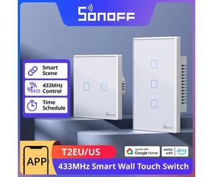 SONOFF T2 UE/EE. UU. Interruptor inteligente de pared 433Mhz RF Control remoto Wi-Fi táctil escena inteligente a través de la aplicación eWeLink funciona con Alexa Google Home Sonoff T2 EU 3 gang