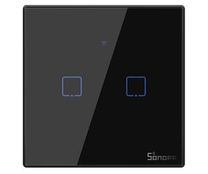 Sonoff T3EU2C-TX Preto Interruptor de Parede Táctil Duplo Wi-Fi+RF