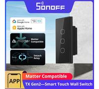 SONOFF T6 120 Interruptor de Pared Táctil Inteligente TX Gen2 Matter de 1/2/3 Gang, Negro, con Modo de Relé Desmontable y Función de Luz Nocturna, Compatible con Alexa y Apple Home