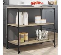 Sonoma - Carrito de cocina de roble de 102 x 50 x 95 cm, carrito móvil con ruedas, estante de almacenamiento de madera de ingeniería para cocina, baño, sala de estar y oficina