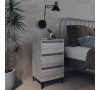 Sonoma Grey Metal Leg Nightstand with 3 Drawers, Industrial Style Bedside Table 40x35x69 cm, Sturdy Engineered Wood & Steel Design for Modern Bedroom Decor