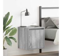 Sonoma Grey Wall Mounted Nightstand 38x34x40 cm - Floating Bedside Table with Storage Shelf, Space Saving Modern Design for Bedroom, Durable Engineered Wood, Easy Installation Left/Right Door