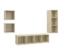 Sonoma - Juego de muebles de roble para TV, estante de TV y cubo de almacenamiento que ahorra espacio, combinación de muebles de sala de estar de 4 piezas, elegantes gabinetes de pared para TV y