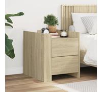 Sonoma Oak Engineered Wood Nightstand with 2 Drawers, 45x50x50 cm Bedside Table for Bedroom & Living Room, Sturdy Moisture-Resistant Design, Easy to Clean, Max Load 50kg, Wall Mounting Included