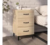 Sonoma Oak Engineered Wood Nightstand with 3 Drawers, 40x40x66 cm Bedside Table, Modern Bedroom Furniture, Sturdy & Moisture-Resistant Plywood, Easy Assembly, Wall Anchor Included