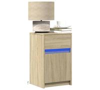 Sonoma Oak LED Night Stand with USB Port, Modern Bedside Table with RGB Lighting, Engineered Wood Storage Cabinet for Bedroom Living Room, 38x34x61cm