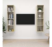 Sonoma Oak - Mueble de pared para TV, juego de 2 unidades de entretenimiento de madera Slish de diseño moderno para sala de estar