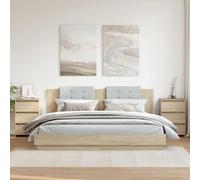 Sonoma Oak Nightstand Set of 2 with 3 Drawers, Modern Bedside Table 40x35x62.5cm, Plywood Storage Cabinet for Bedroom, Living Room, Easy to Clean and Assemble