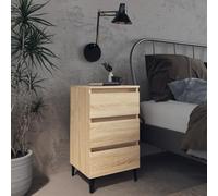 Sonoma Oak Nightstand with Metal Legs 40x35x69 cm - Industrial Style Bedside Table with 3 Drawers for Bedroom Storage, Sturdy & Modern Design for Home Decor