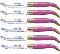 Sonpó Online - Cuchillo Chuletero de Mikarta Rosa, de 11 cm. - Pack de 6 cuchillos con hojas de acero inoxidable