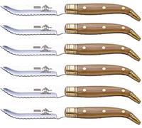 Sonpó Online - Pack de 6 Cuchillos Chuleteros de Mesa con Imitación Asta de Toro, Hojas de Acero Inoxidable de 11 cm