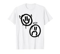 Sonríe Ahora Llora Despues Ángel Diablo Caras tristes Felices Camiseta gráfica económica, Hombre, Blanco, XL