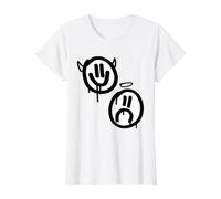 Sonríe Ahora Llora Despues Ángel Diablo Caras tristes Felices Camiseta gráfica económica, Mujer, Blanco, M