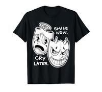 Sonríe Ahora Llorar Más Tarde Ángel Diablo Feliz Triste Vintage Cartoon Camiseta