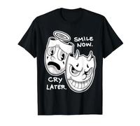 Sonríe Ahora Llorar Más Tarde Ángel Diablo Feliz Triste Vintage Cartoon Camiseta gráfica económica, Hombre, Negro, M