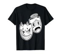 Sonríe Ahora Llorar Más Tarde Ángel Diablo Feliz Triste Vintage Cartoon Camiseta gráfica económica, Hombre, Negro, L