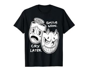 Sonríe Ahora Llorar Más Tarde Ángel Diablo Feliz Triste Vintage Cartoon Camiseta gráfica económica, Hombre, Negro, S