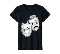 Sonríe Ahora Llorar Más Tarde Ángel Diablo Feliz Triste Vintage Cartoon Camiseta gráfica económica, Mujer, Negro, XL