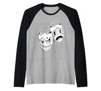 Sonríe Ahora Llorar Más Tarde Ángel Diablo Feliz Triste Vintage Cartoon Camiseta Manga Raglan