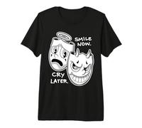 Sonríe Ahora Llorar Más Tarde Ángel Diablo Feliz Triste Vintage Cartoon Camiseta Premium