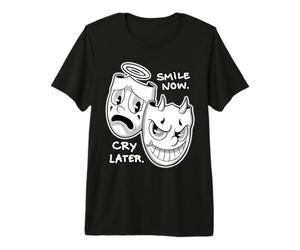 Sonríe Ahora Llorar Más Tarde Ángel Diablo Feliz Triste Vintage Cartoon Camiseta Premium