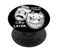Sonríe Ahora Llorar Más Tarde Ángel Diablo Feliz Triste Vintage Cartoon PopSockets PopGrip Adhesivo