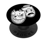 Sonríe Ahora Llorar Más Tarde Ángel Diablo Feliz Triste Vintage Cartoon PopSockets PopGrip Adhesivo