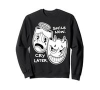 Sonríe Ahora Llorar Más Tarde Ángel Diablo Feliz Triste Vintage Cartoon Sudadera