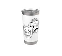 Sonríe Ahora Llorar Más Tarde Ángel Diablo Feliz Triste Vintage Cartoon Vaso térmico de acero inoxidable de doble pared