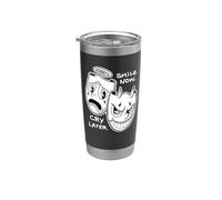 Sonríe Ahora Llorar Más Tarde Ángel Diablo Feliz Triste Vintage Cartoon Vaso térmico de acero inoxidable de doble pared