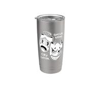 Sonríe Ahora Llorar Más Tarde Ángel Diablo Feliz Triste Vintage Cartoon Vaso térmico de acero inoxidable de doble pared