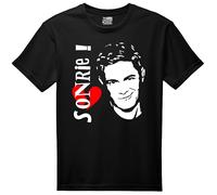 Sonrie Camiseta Negra Manga Corta Unisex Algodon Cantautor Español Musica Pop Latino (FR/ES, Letras, S)