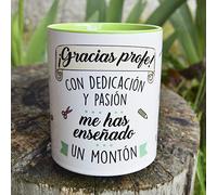 Sonrie | Taza Personalizada “¡Gracias Profe! Con Dedicación y Pasión Me Has Enseñado un Montón” | Cerámica Premium 33 cl | Regalo Original y Elegante para Profesor, Profesora, Maestro, Maestra