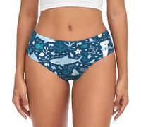 Sonriente tiburón animales marinos peces estrella de mar azul, calzoncillos de apoyo para mujer, ropa interior cómoda y suave para mujer, multicolor, XXL