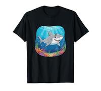 Sonriente Tiburón Bajo el Agua Océano Coral Arrecife Escena Camiseta