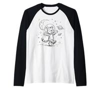 Sonriente Tigre Astronauta Explorador Espacial Aventura Cósmica Camiseta Manga Raglan