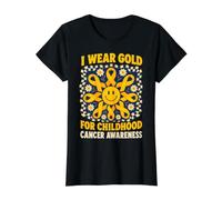 Sonrisa de Flores Me Pongo Oro para el cáncer Infantil Camiseta gráfica económica, Mujer, Negro, XS