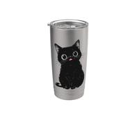 Sonrisa de gato Kawaii, diseño de gatito negro Vaso térmico de acero inoxidable de doble pared