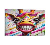 Sonrisa de jirafa colorida 1 Pieza Arte divertido de la jirafa del arco iris Arte Para Paredes Regalo De Calentamiento De Casa Arte Individual Listo Para Colgar Sin Complicaciones 12x18inch(30x45cm)