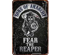 Sons of Anarchy Fear The Reaper Cartel Retro de hojalata, Cartel Vintage, Placa, decoración de Pared para Bar, cafetería, jardín, Dormitorio, Oficina, Hotel, 20X30 cm