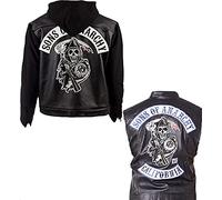 Sons of Anarchy Highway - Chaqueta de piel sintética con capucha, color negro, Chaqueta sintética con mangas de forro polar, S