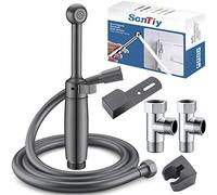 SonTiy Grifo Bidet para WC de Latón, 7.2" Ducha Higiénica Mano para WC con Presión Ajustable y Soporte, Ducha inodoro para Higiene Personal, Limpieza de Pañales y Baño, Gris Plomo