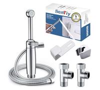 SonTiy Grifo Bidet para WC de Latón, 7.2" Ducha Higiénica Mano para WC con Presión Ajustable y Soporte, Ducha inodoro para Higiene Personal, Limpieza de Pañales y Baño, Cromo