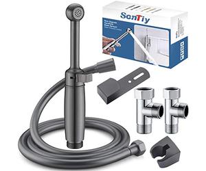 SonTiy Grifo Bidet para WC de Latón, 7.2" Ducha Higiénica Mano para WC con Presión Ajustable y Soporte, Ducha inodoro para Higiene Personal, Limpieza de Pañales y Baño, Gris Plomo