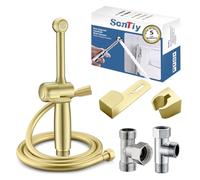 SonTiy Grifo Bidet para WC de Latón, 7.9" Ducha Higiénica Mano para WC con Presión Ajustable y Soporte, Ducha inodoro para Higiene Personal, Limpieza de Pañales y Baño, Oro