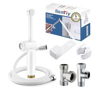 SonTiy Grifo Bidet para WC de Latón, 7.9" Ducha Higiénica Mano para WC con Presión Ajustable y Soporte, Ducha inodoro para Higiene Personal, Limpieza de Pañales y Baño, Blanco