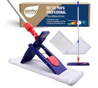 SONTY Mopa Profesional 40 cm - Mopa con Soporte magnético, bayeta Microfibra 40 cm & Mango telescópico de Aluminio | para Limpieza Profesional, hostelería, hogar y Suelos Duros