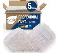 SONTY Mopa Profesional 50 cm Algodón - Pack de 5 Fundas XL para Soporte abatible | Mopa de algodón para Todo Tipo de Suelos en hogar, hostelería & entornos Profesionales | Lavable 60-90°C