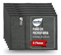 Sonty Pack de 6 Bayetas de Microfibra - Paño de Cocina Absorbente con Núcleo de Esponja (Estropajo Anti-Grasa Lavable, 20 x 15 cm)